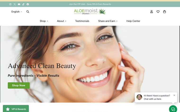 The ALOEmoist Organics website